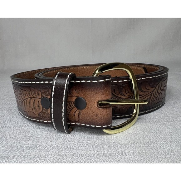 Genuine Leather Size 52 Men’s Embossed Belt Leaves Nature Design - Picture 1 of 7